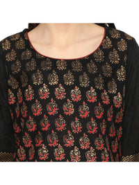Thumbnail for Wahe-NOOR Women's Black Ajrakh Hand Block Cotton Printed Straight Kurta With Overall Print - Distacart