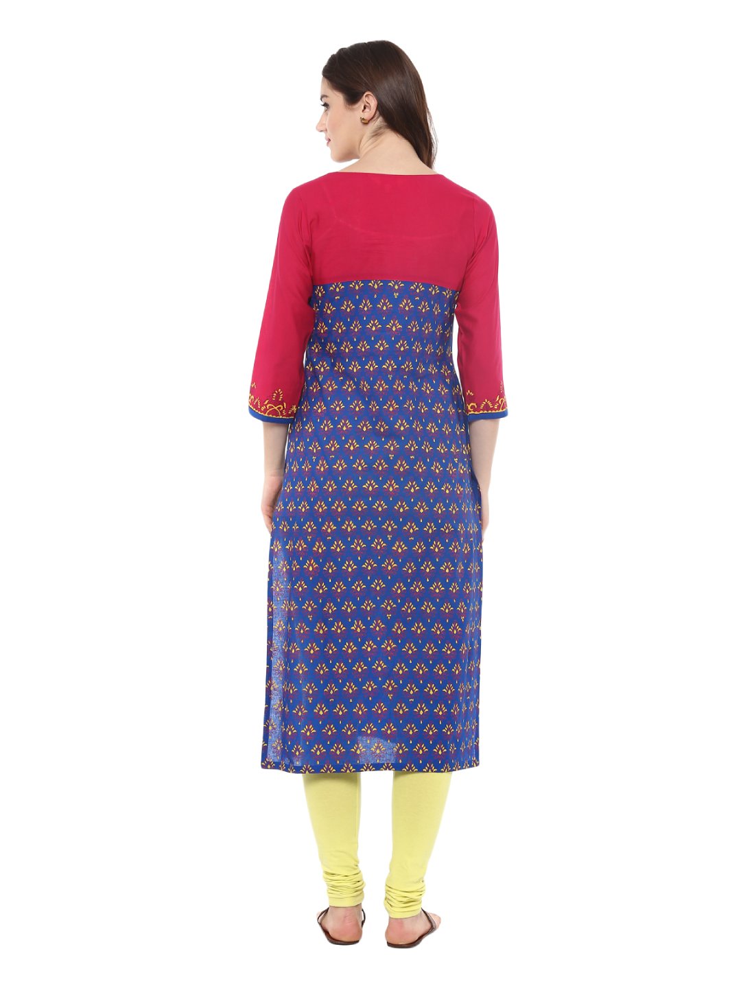 Wahe-NOOR Women's Indigo Blue Ajrakh Hand Block Cotton Printed Straight Kurta With Contrast Prints - Distacart