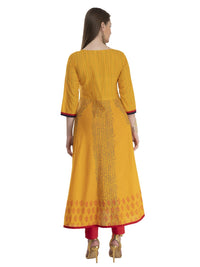 Thumbnail for NOZ2TOZ Women's Minimal Mustard Ajrakh Hand Block Cotton Printed Anarkali - Distacart