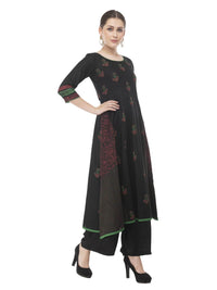 Thumbnail for Wahe-NOOR Women's Black Cotton Printed Anarkali With Ajrakh Hand Block Print - Distacart