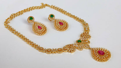 Multicolor AD Bridal Necklace Set - Distacart