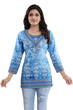 Thumbnail for Snehal Creations Novelista Sky Blue Faux Crepe Printed Short Kurti Tunic