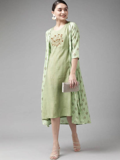 Yufta Silk Green Regular Dress Single