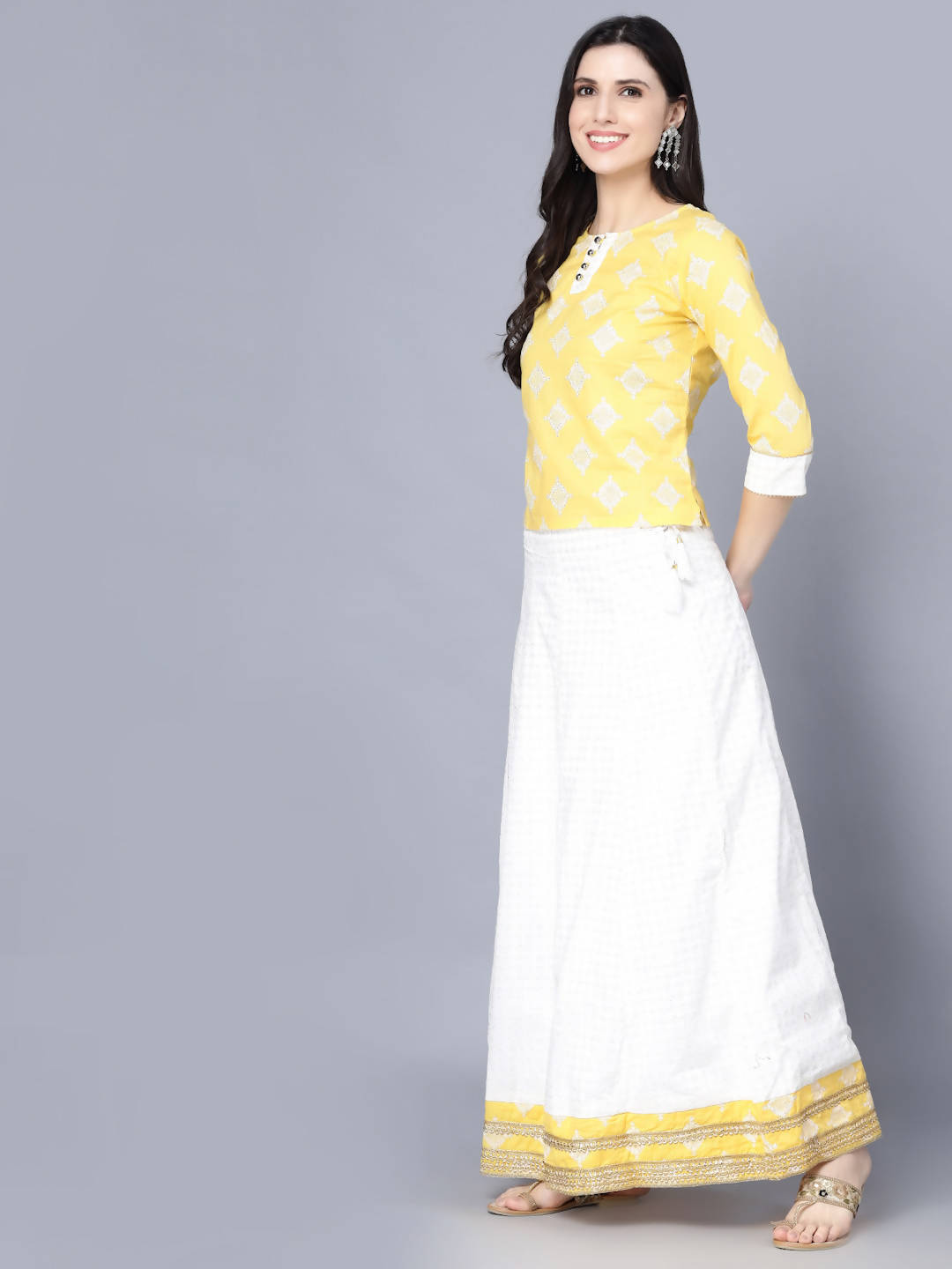 Myshka Yellow White Printed Ready to Wear Lehenga - Distacart