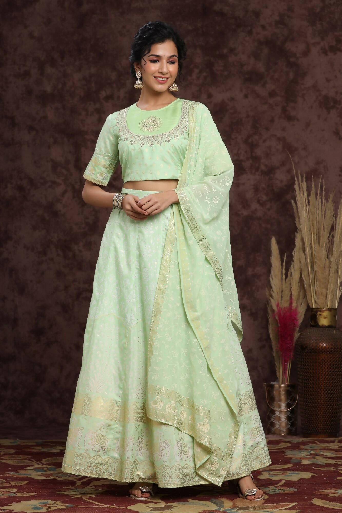 Juniper Women Mint Shantoon Embroidered Flared Lehenga Choli Sets - Distacart