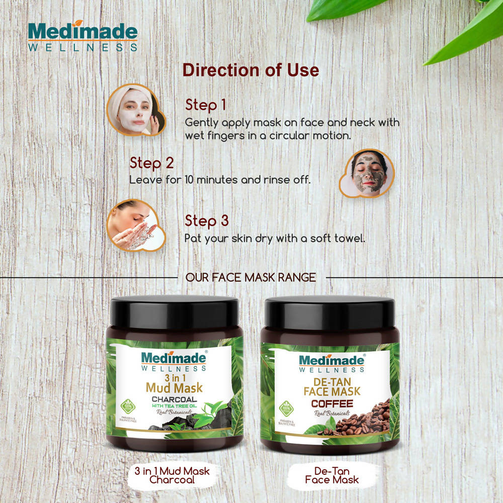Medimade Wellness 3 in 1 Mud Mask Charcoal with Tea Tree Oil