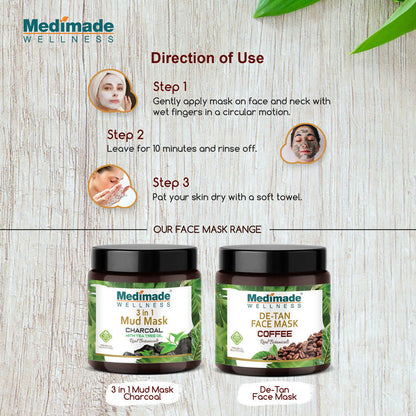 Medimade Wellness 3 in 1 Mud Mask Charcoal with Tea Tree Oil