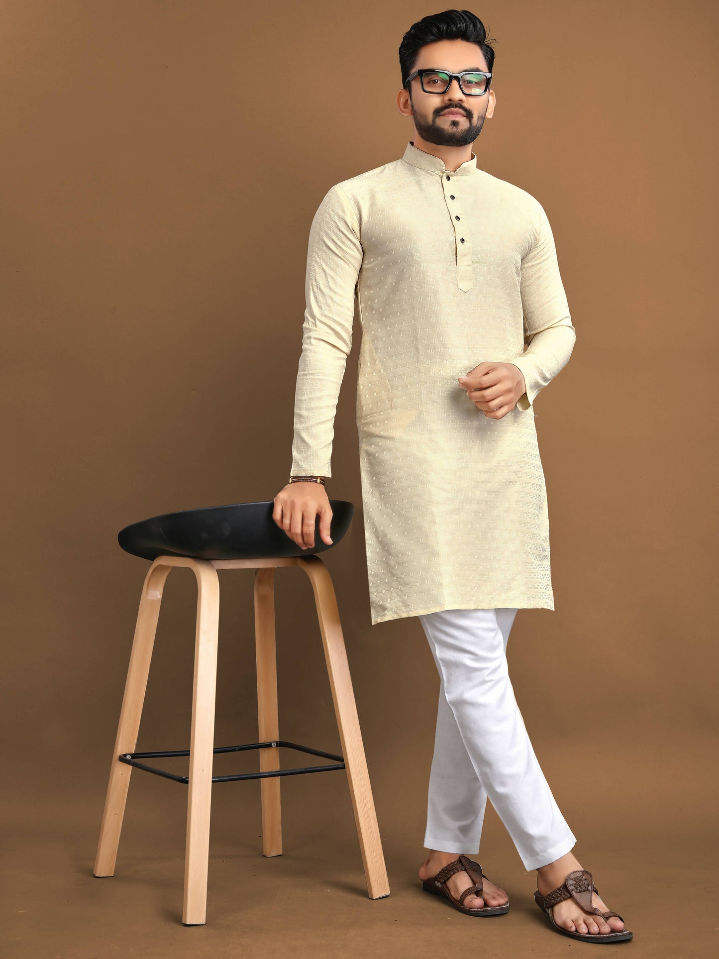 Party Wear Kurta Pajama for Men by Infinity Export - Cream - Distacart