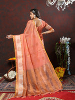 Thumbnail for Lorenvalley Fashion Peach Cotton with Woven Design Zari Weaving Saree - Distacart