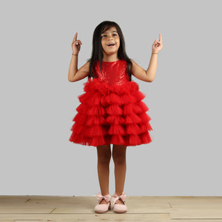 Pink Cow Fashions Red Dress With Frill Bottoms - Distacart