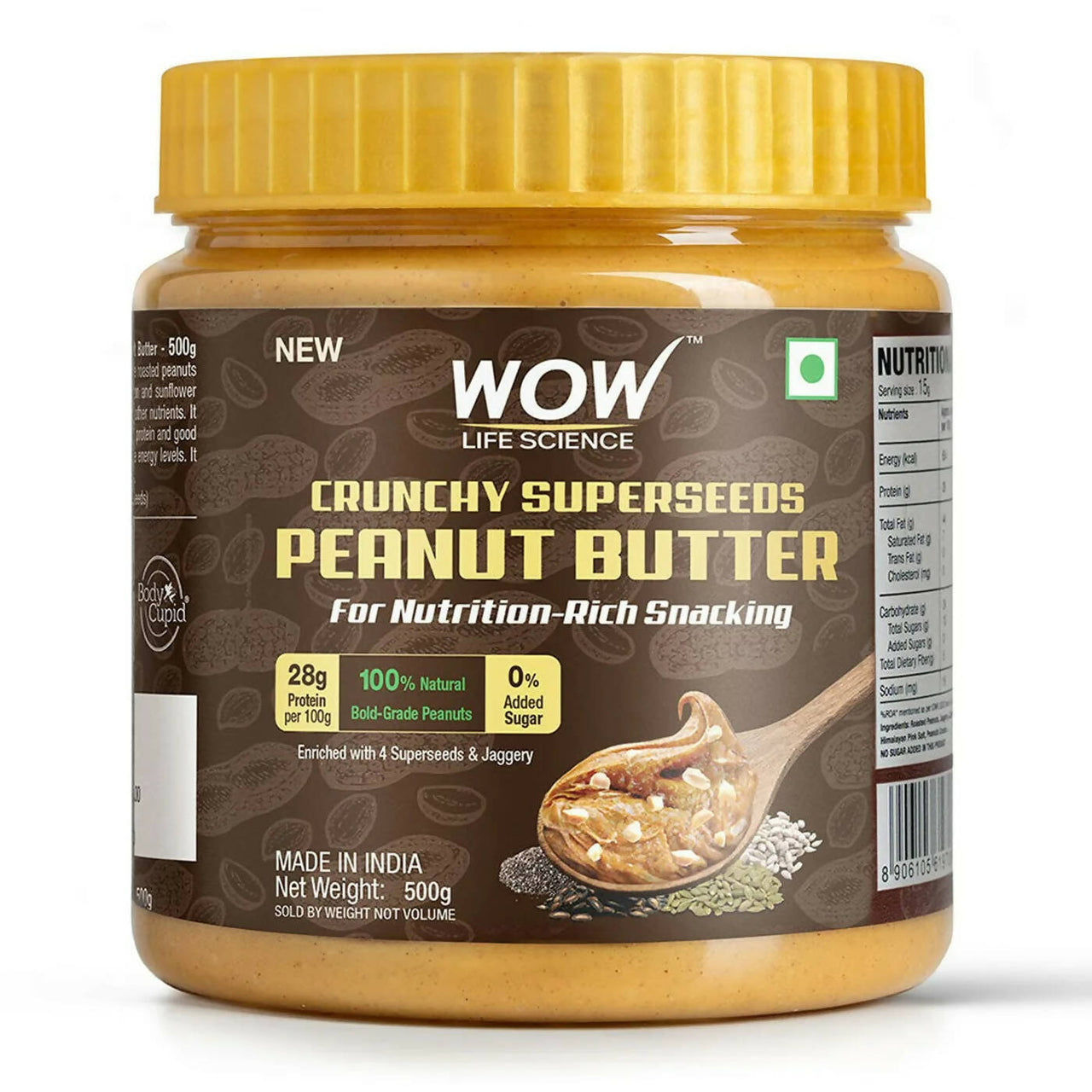 Wow Life Science Crunchy Superseeds Peanut Butter - Distacart