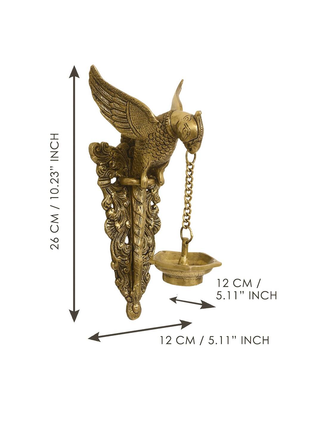 eCraftIndia Gold-Toned Handcrafted Bird Wall Hanging with Diya for 5 wicks - Distacart