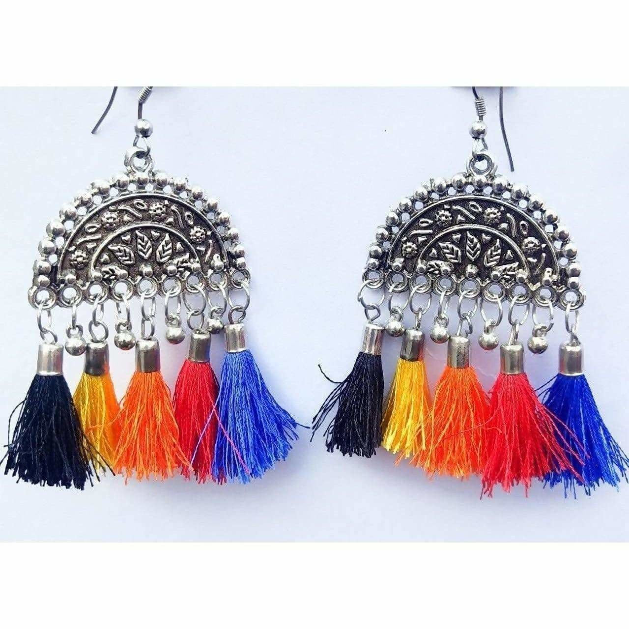 Ethnic Design Silver Thread Hanging Earrings
