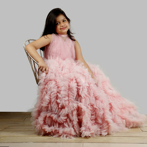 Pink Cow Fashions Old Rose Gown With Frill Ghera - Distacart