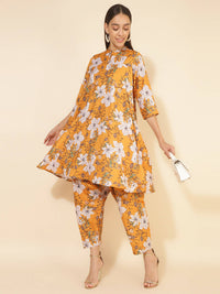 Thumbnail for Janasya Women's Mustard Moss Digital Floral Printed Casual A-line Co-ords - Distacart