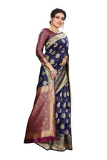 Thumbnail for Vamika Ethnic Fire Navy Blue Weaving Banarasi Jacquard Saree - Distacart