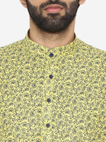 Thumbnail for Manyavar Men Yellow & Navy Blue Printed Straight Kurta - Distacart