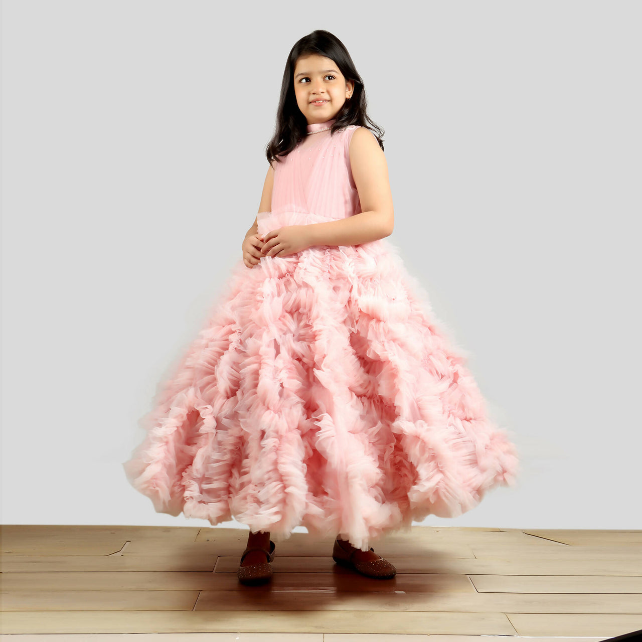 Pink Cow Fashions Old Rose Gown With Frill Ghera - Distacart