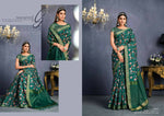 Thumbnail for Green Tusser Silk Floral Sequence Embroidered Saree With Unstitched Blouse - Mohmanthan Aahana - Distacart