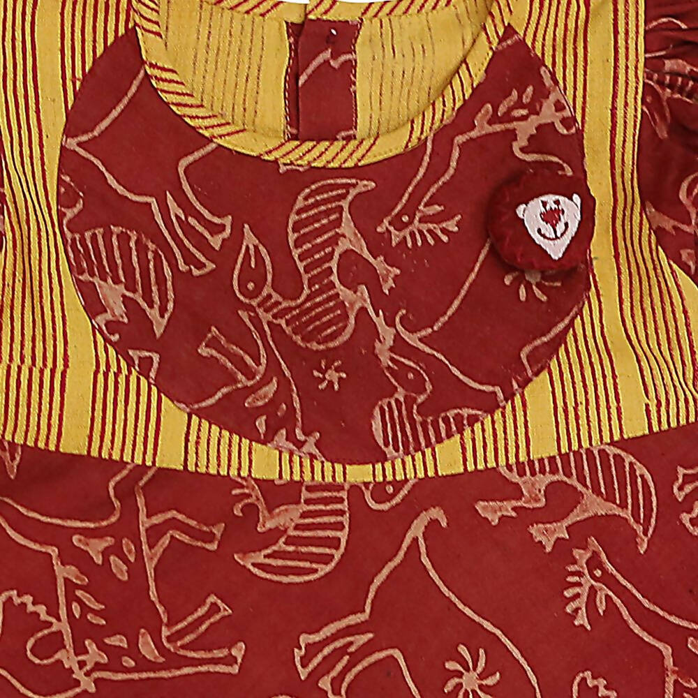 Mhyssa Gathered Sleeves Red Kurta With Full Length Yellow Palazzo Set For Kids - Distacart