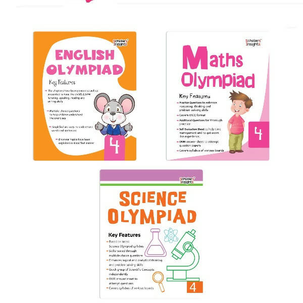 Scholars Insights Olympiad English, Maths and Science Workbooks Grade 4| Set of 3| Ages 9 - 11 Year - Distacart