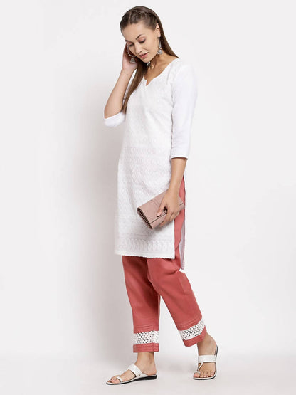 Myshka Women's Maroon Cotton Solid Casual Trouser