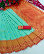 Thumbnail for DEIANA'S Beautiful Golden Jari with New Design Soft Lichi Silk Saree - Sky - Distacart