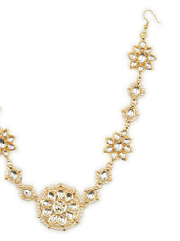 Thumbnail for Gold-Plated White Kundan-Studded Pearl Beaded Hair Band - Ruby Raang - Distacart