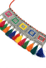 Thumbnail for Mominos Fashion Johar Kamal Oxidised Silver-Plated Brass Finish Tassel Work Handicraft Choker For Women (Multi) - Distacart