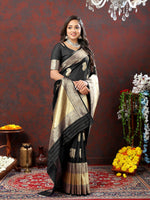 Thumbnail for Lorenvalley Fashion Black Soft Silk Woven Design Gold Zari Weaving Saree - Distacart