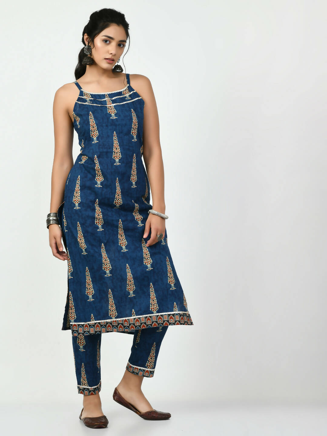 Myshka Women's Blue Straight Printed Kurta - Distacart