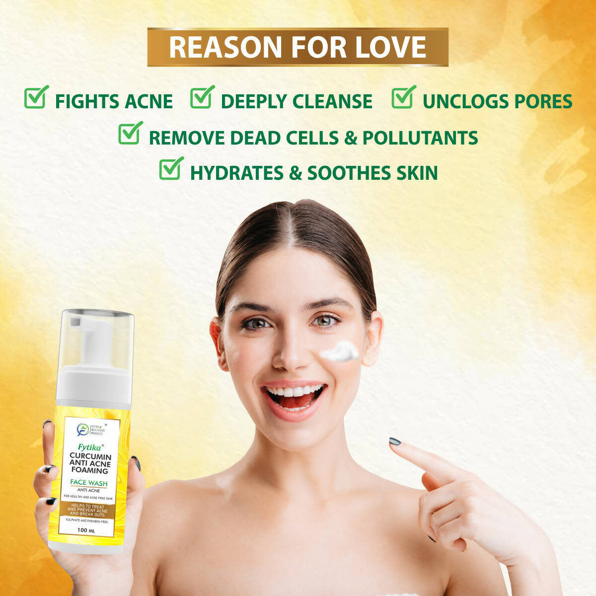 Fytika Curcumin Anti-Acne Foaming Face Wash with Honey & Tulsi - Distacart