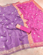 Thumbnail for DEIANA'S Beautiful Golden Jari with New Design Soft Cotton Saree - Lavender - Distacart