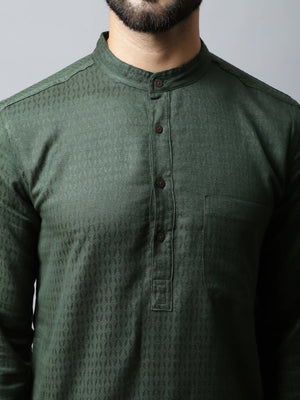 Even Apparels Green Color Viscose Pure Cotton Men's Kurta With Band Collar (SLD1197) - Distacart