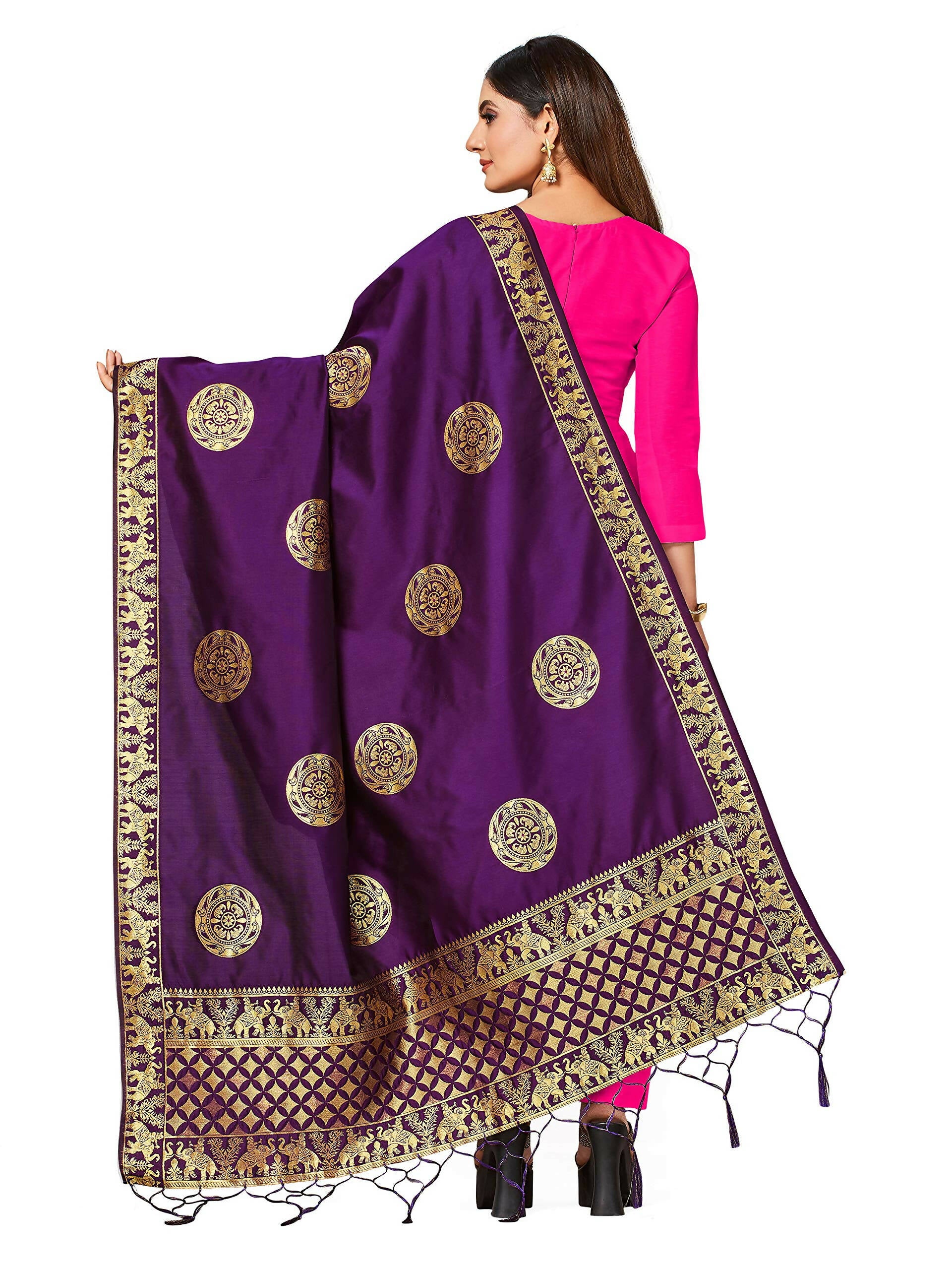 Mimosa Women's Animal Print Art Silk Purple Dupatta - Distacart