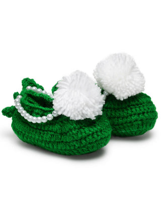 Chutput Kids Woollen Hand Knitted Pom Pom Detailed Booties - Green - Distacart