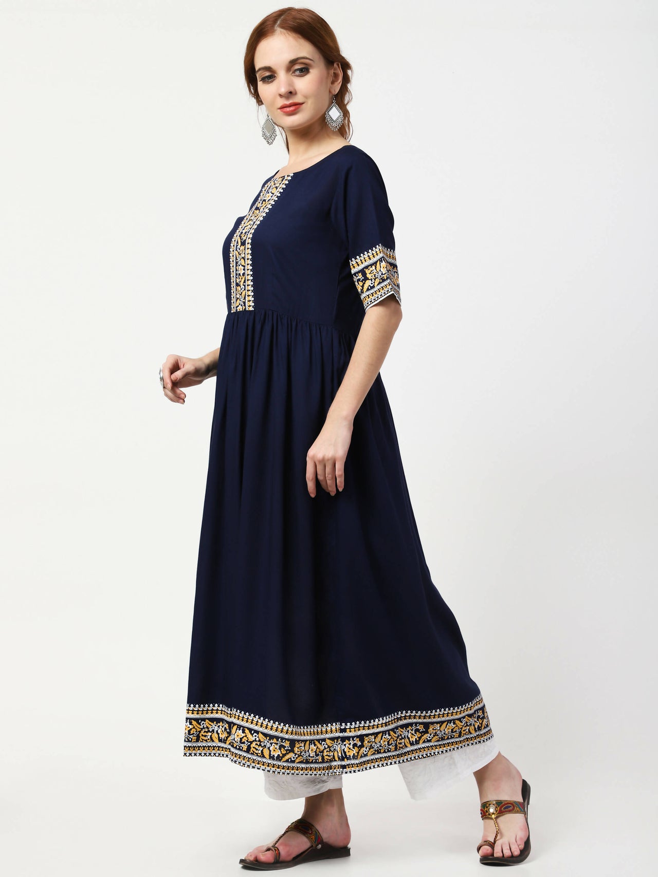 Cheera Embellished Party Wear Anarkali Dress - Navy Blue - Distacart