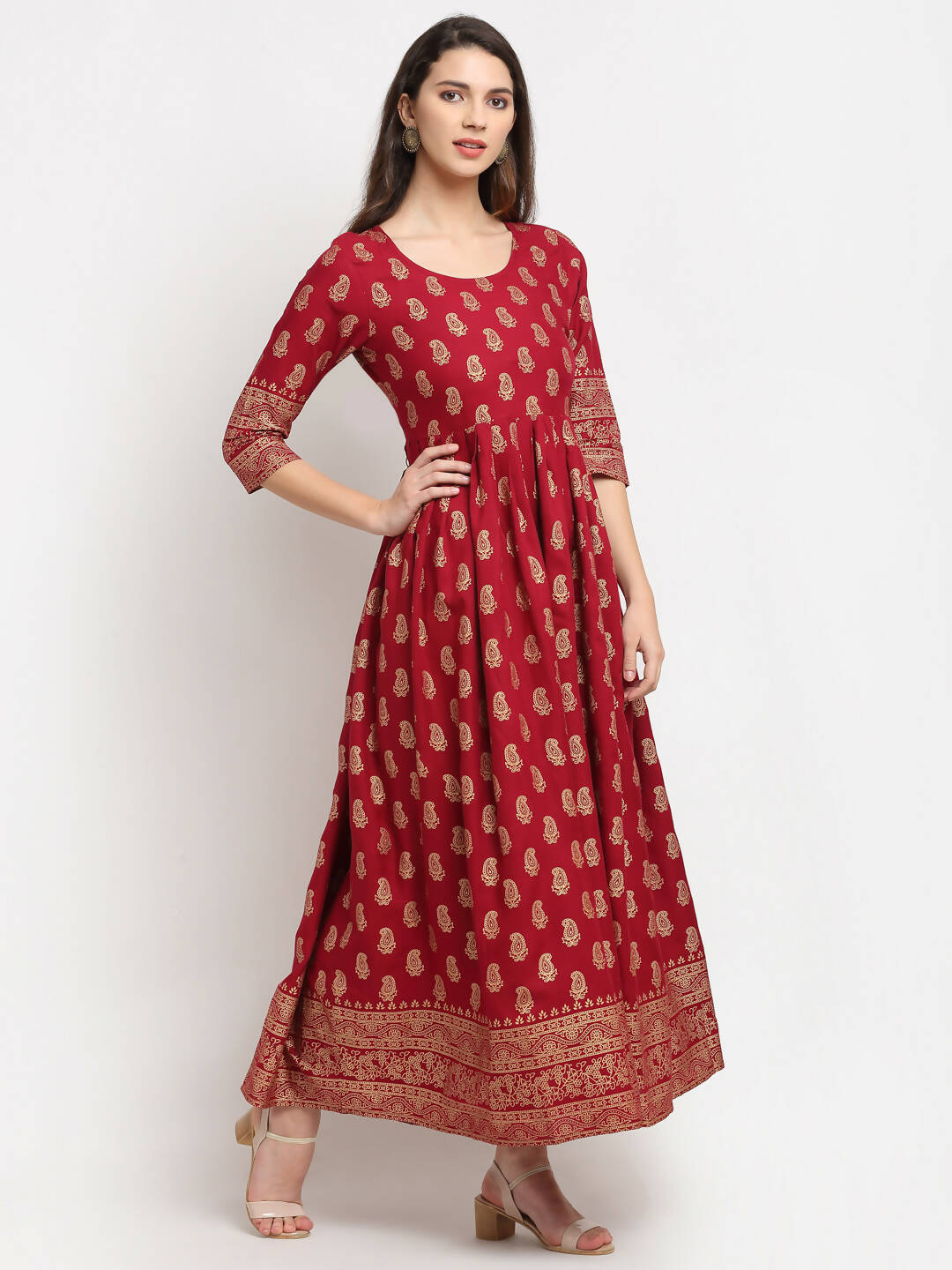 Rudra Bazaar Gold Printed A-Line Kurti - Distacart