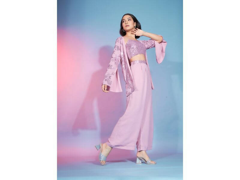 Pink Georgette Sequence With Thread Designer Co-Ord Set - Flory - Distacart