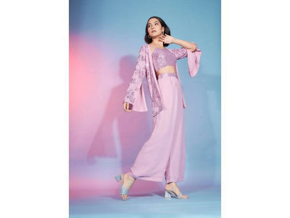 Pink Georgette Sequence With Thread Designer Co-Ord Set - Flory - Distacart