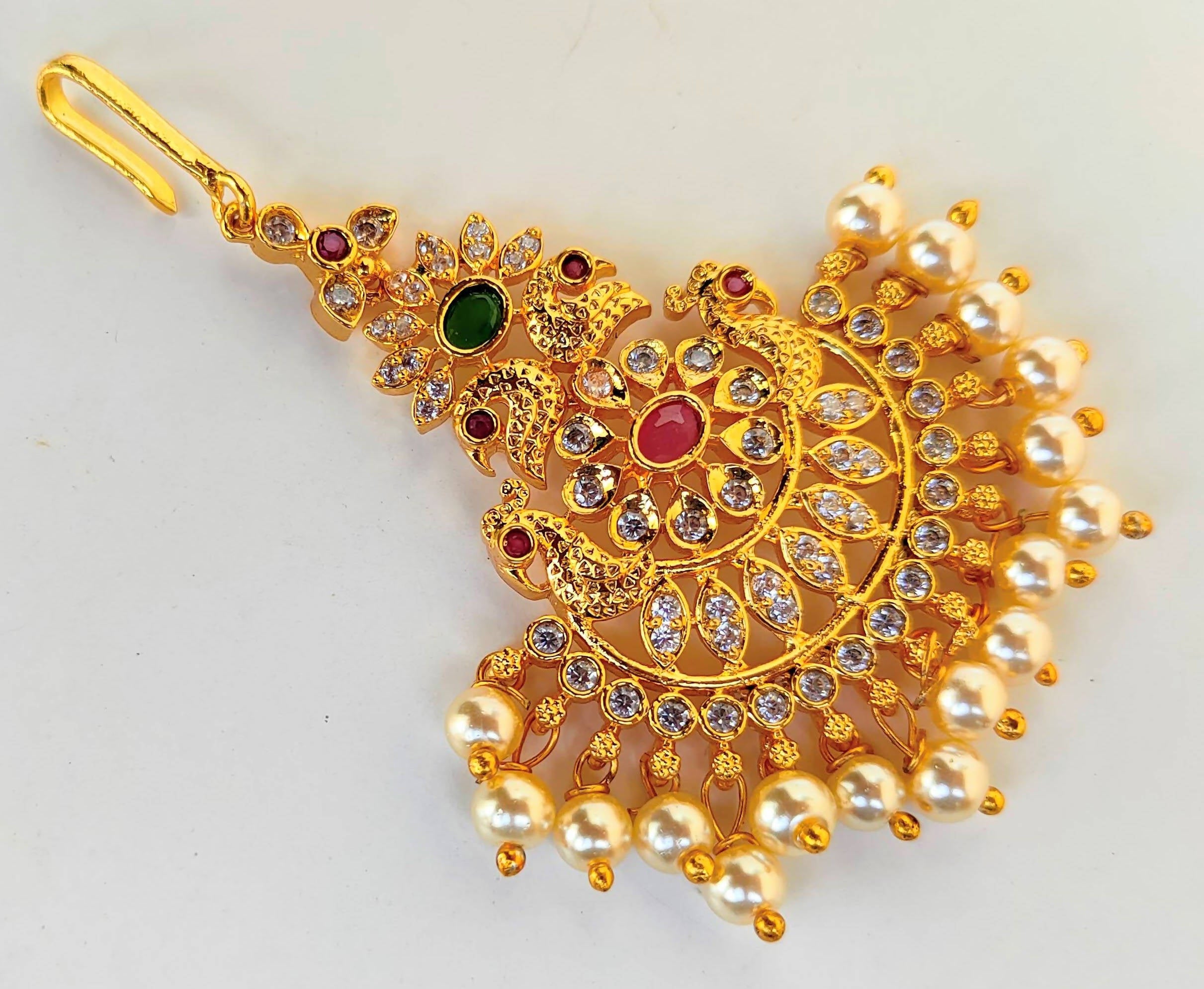 Multicolor AD Peacock Bridal Maang Tikka - Distacart