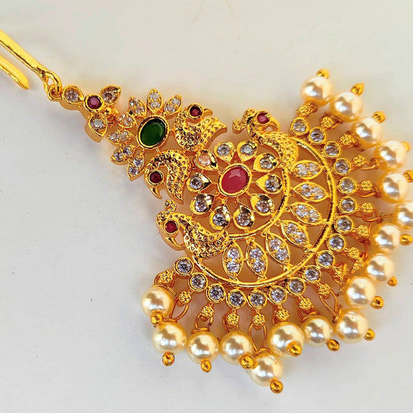 Multicolor AD Peacock Bridal Maang Tikka - Distacart