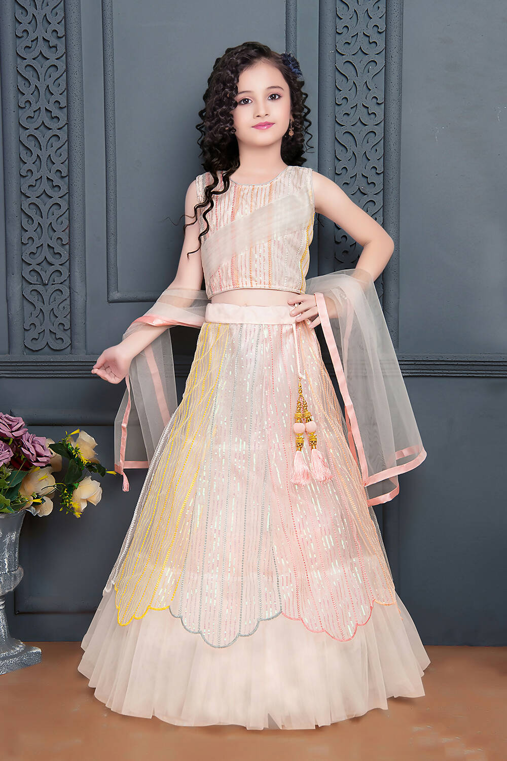Kids Wedding Designer Light Pink Soft Net Lehenga Choli - Aaradhna - Distacart