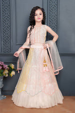 Thumbnail for Kids Wedding Designer Light Pink Soft Net Lehenga Choli - Aaradhna - Distacart