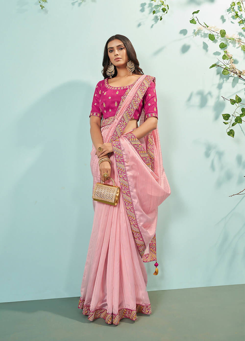 Light Pink Organza Texture Saree With Unstitched Blouse Piece - Norita Ikshita - Distacart