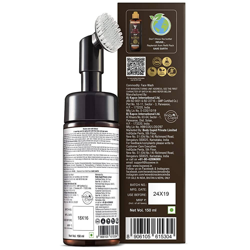 Wow Skin Science Retinol Foaming Face Wash With Built-In Brush - Distacart