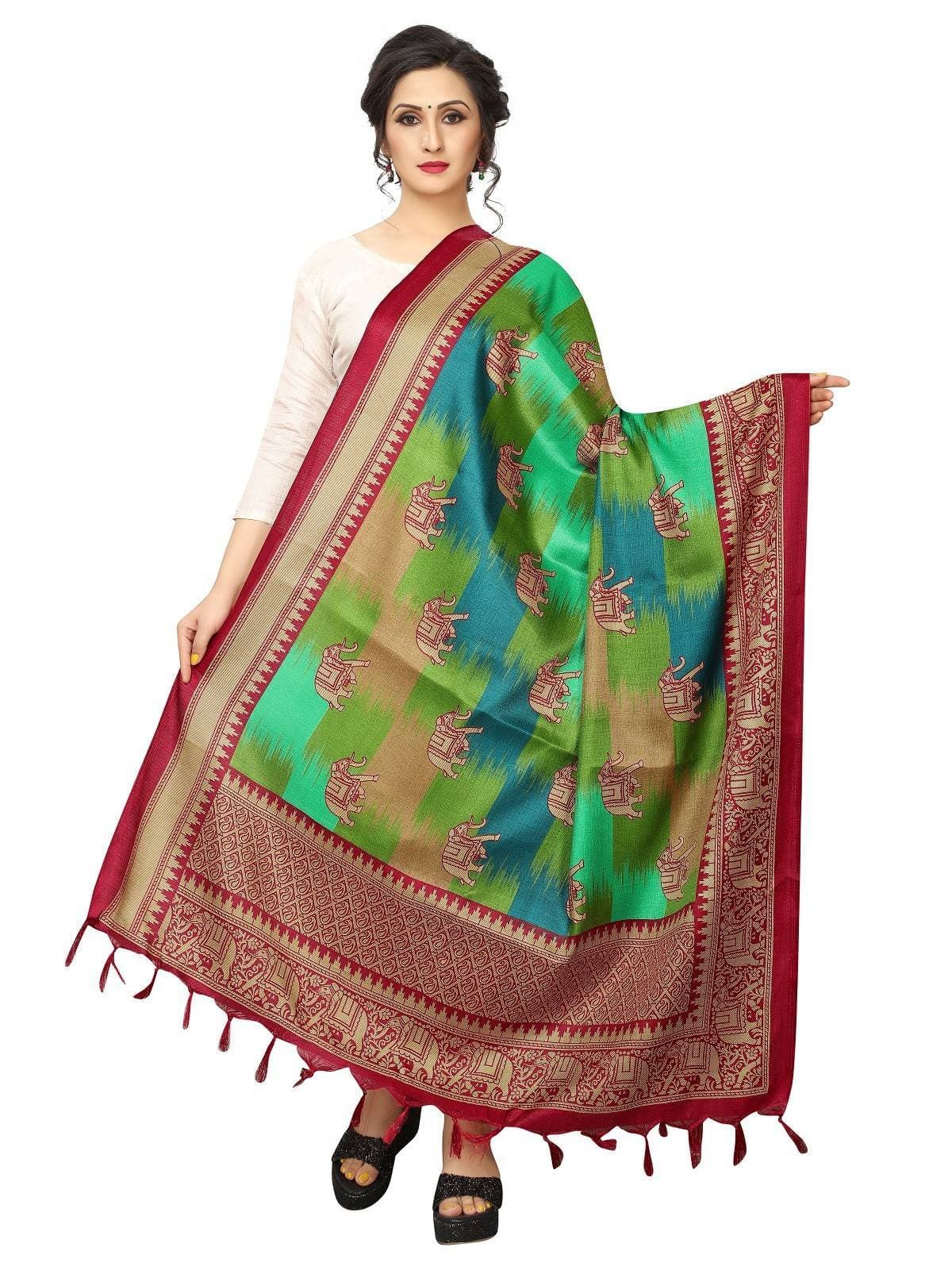 Vamika Red Printed Khadi Bhagalpuri Dupatta