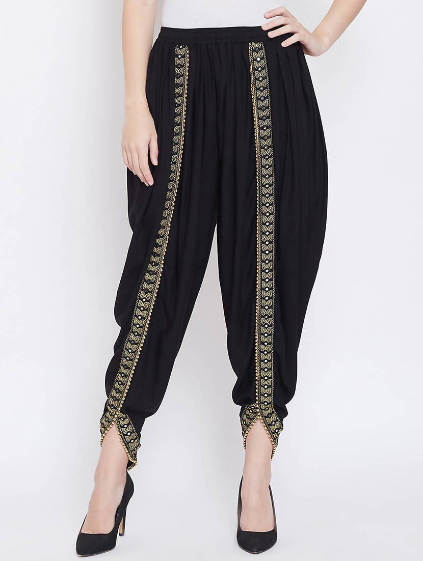 Cheera Women’s Black Dhoti With Golden Lace - Distacart