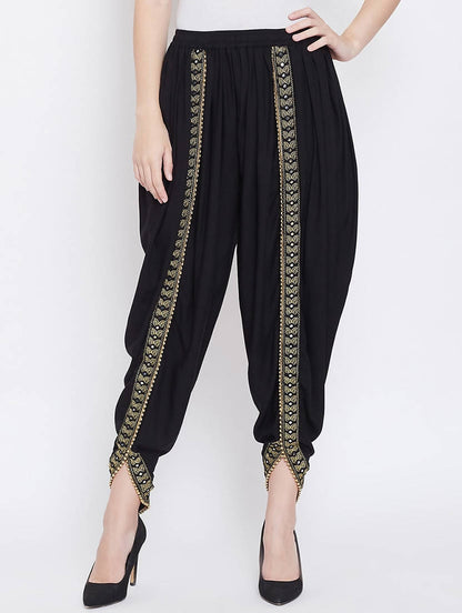 Cheera Women’s Black Dhoti With Golden Lace - Distacart