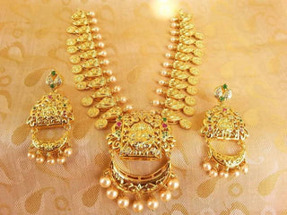 Gold Plated Multicolor Lakshmi Kasu Necklace Set